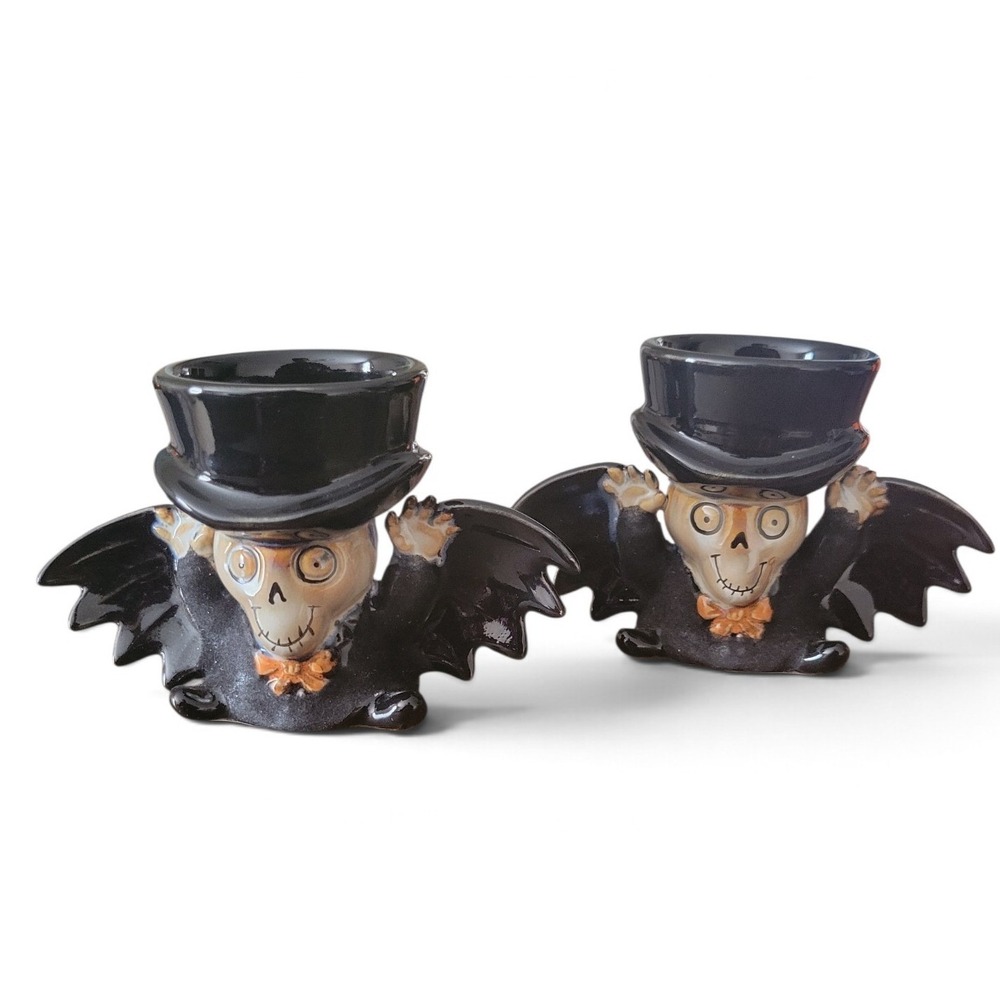 Yankee Candle Boney Bunch Bat Tea Light Holders 2011 Retired Halloween NWT Pair